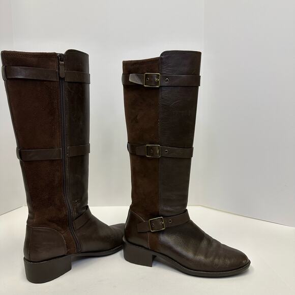 Cole Haan Brown Leather & Suede Knee-High Boots - Size 7 - Picture 4 of 10